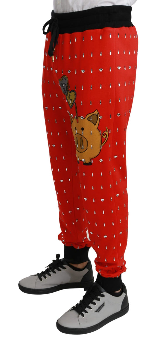 Pantalones Dolce & Gabbana Red Piggy Bank de Algodón con Cristales
