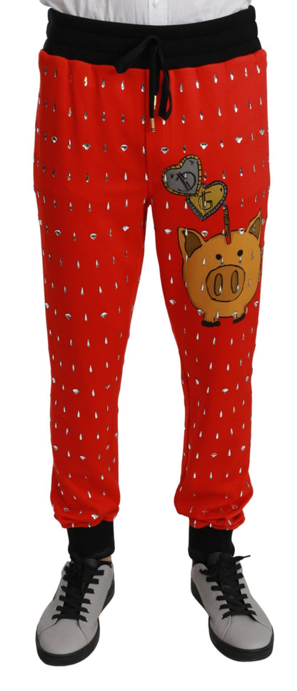 Pantalones Dolce & Gabbana Red Piggy Bank de Algodón con Cristales