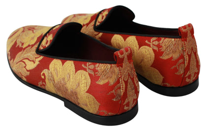 Zapatillas Mocasines Dolce & Gabbana Brocado Rojo Dorado