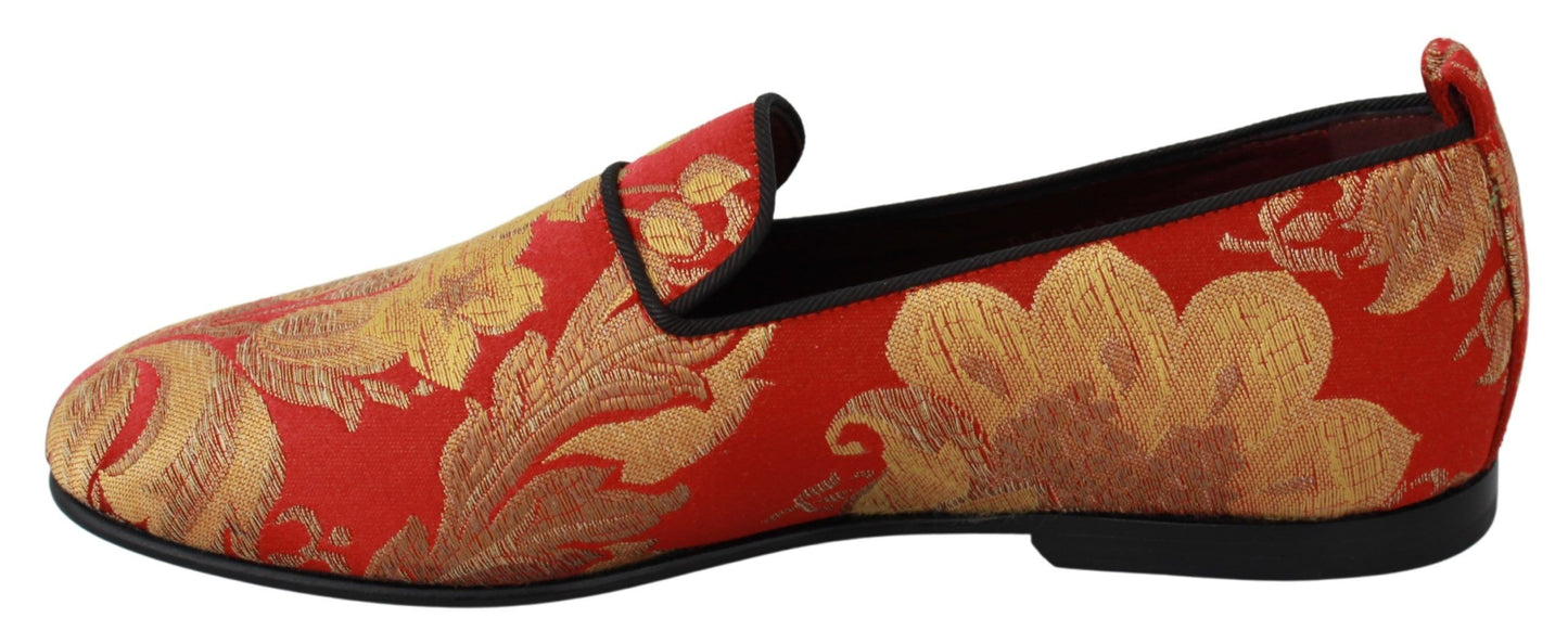 Zapatillas Mocasines Dolce & Gabbana Brocado Rojo Dorado
