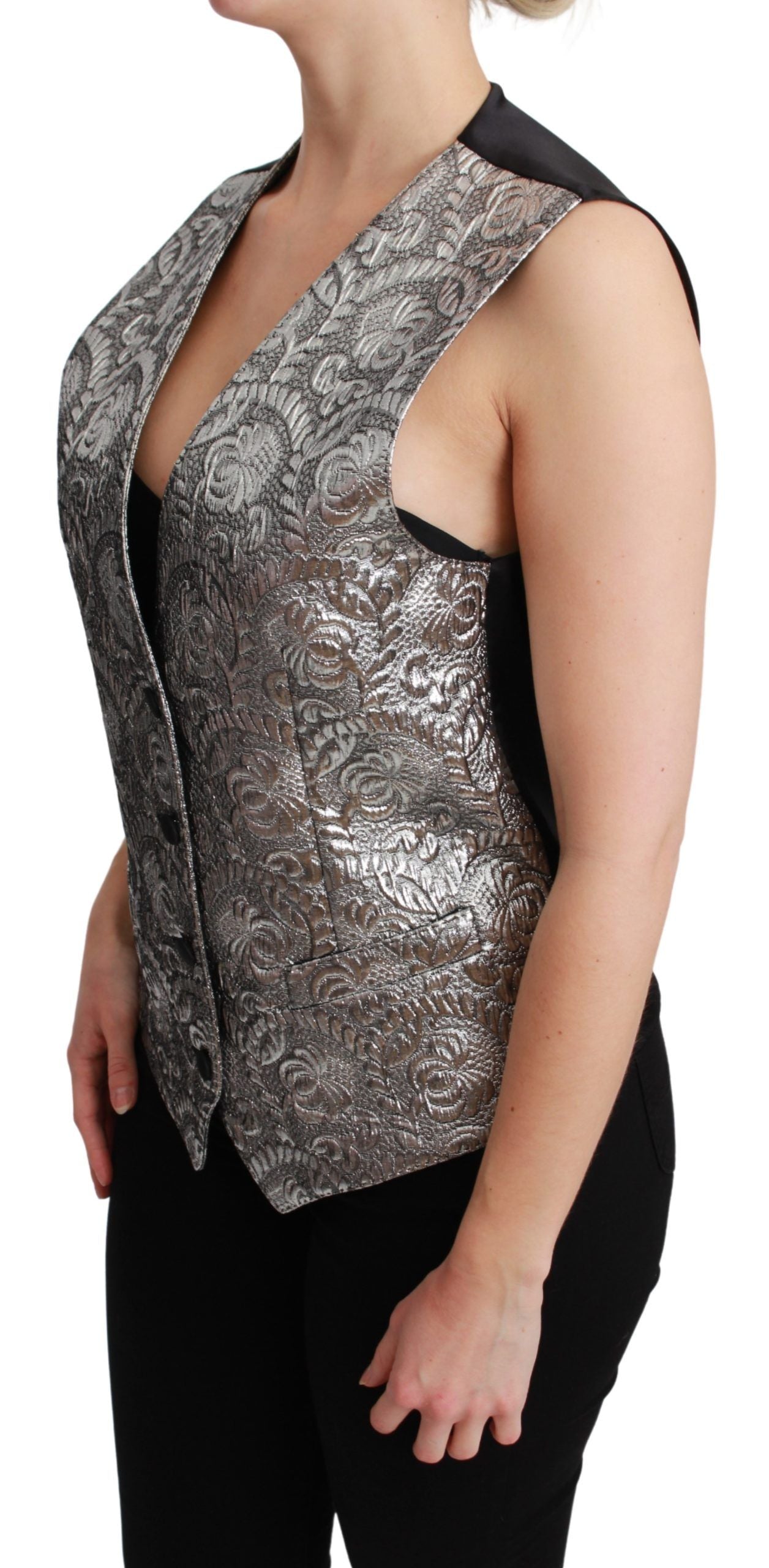 Top metálico sin mangas Dolce & Gabbana de brocado plateado