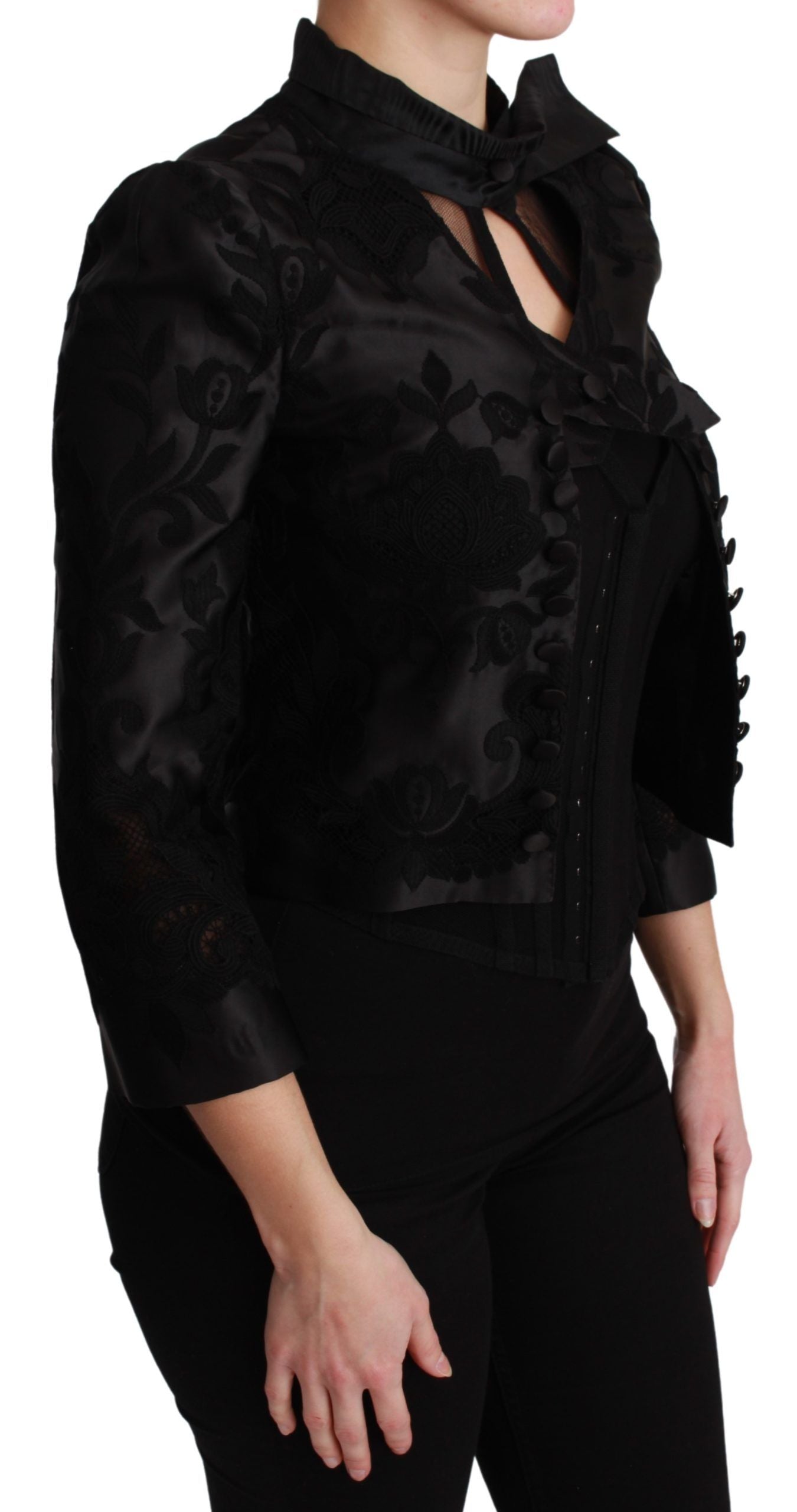 Chaqueta de seda tipo blazer Dolce & Gabbana negra con jacquard floral
