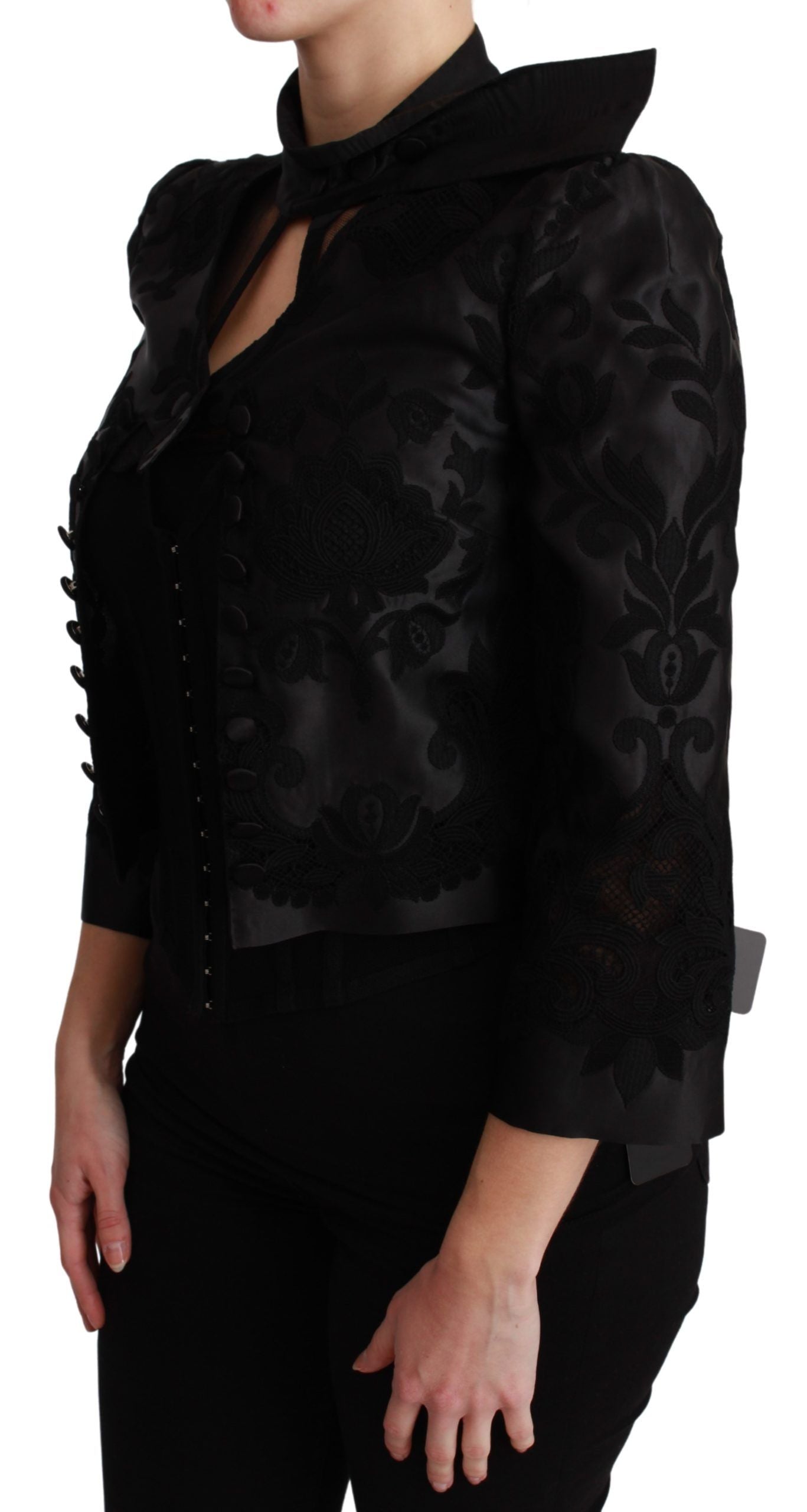 Chaqueta de seda tipo blazer Dolce & Gabbana negra con jacquard floral