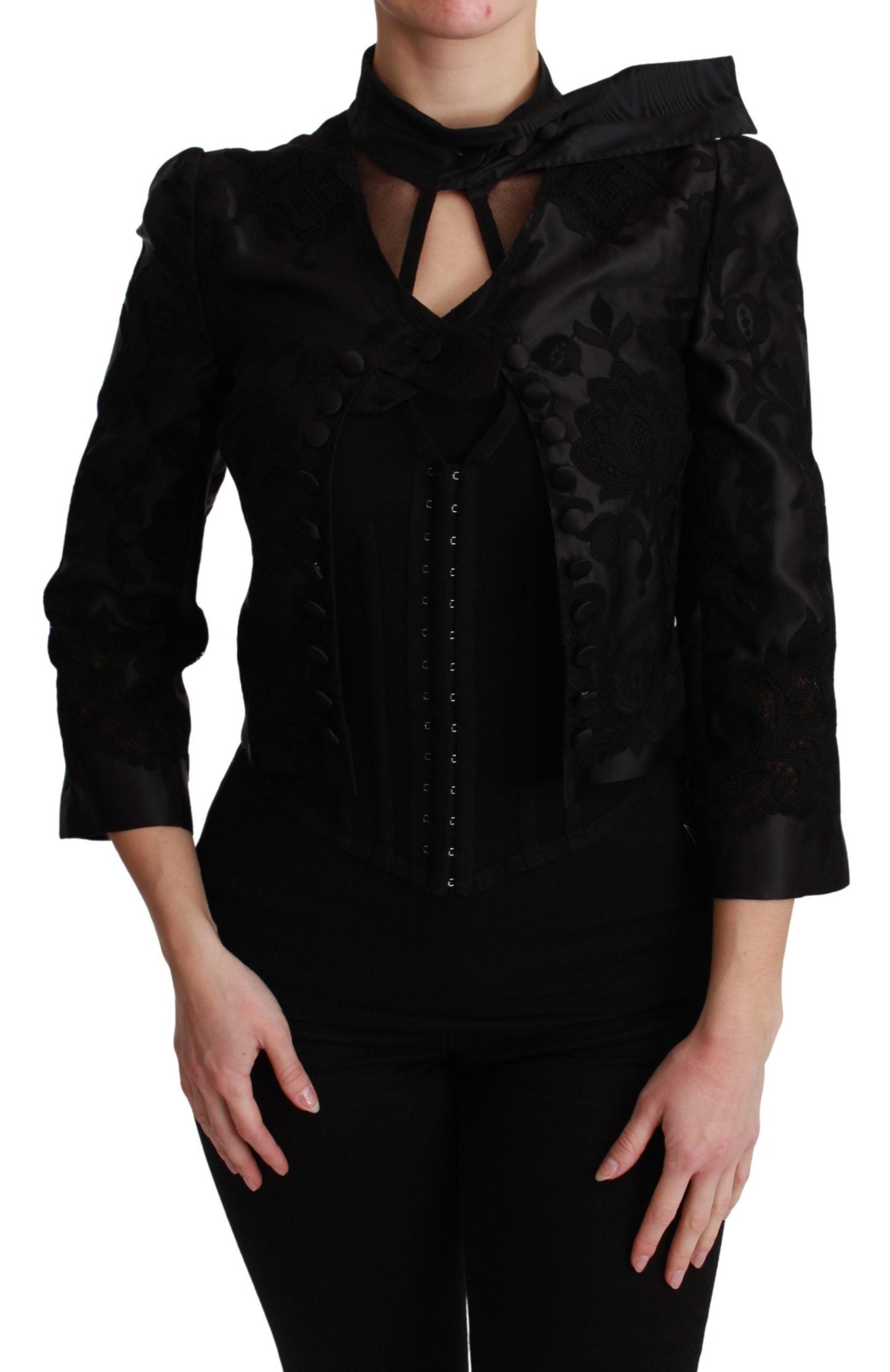 Chaqueta de seda tipo blazer Dolce & Gabbana negra con jacquard floral