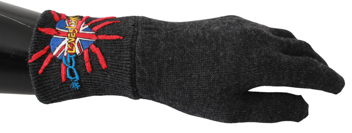 Guantes de lana gris bordados #DGLovesLondon de Dolce & Gabbana