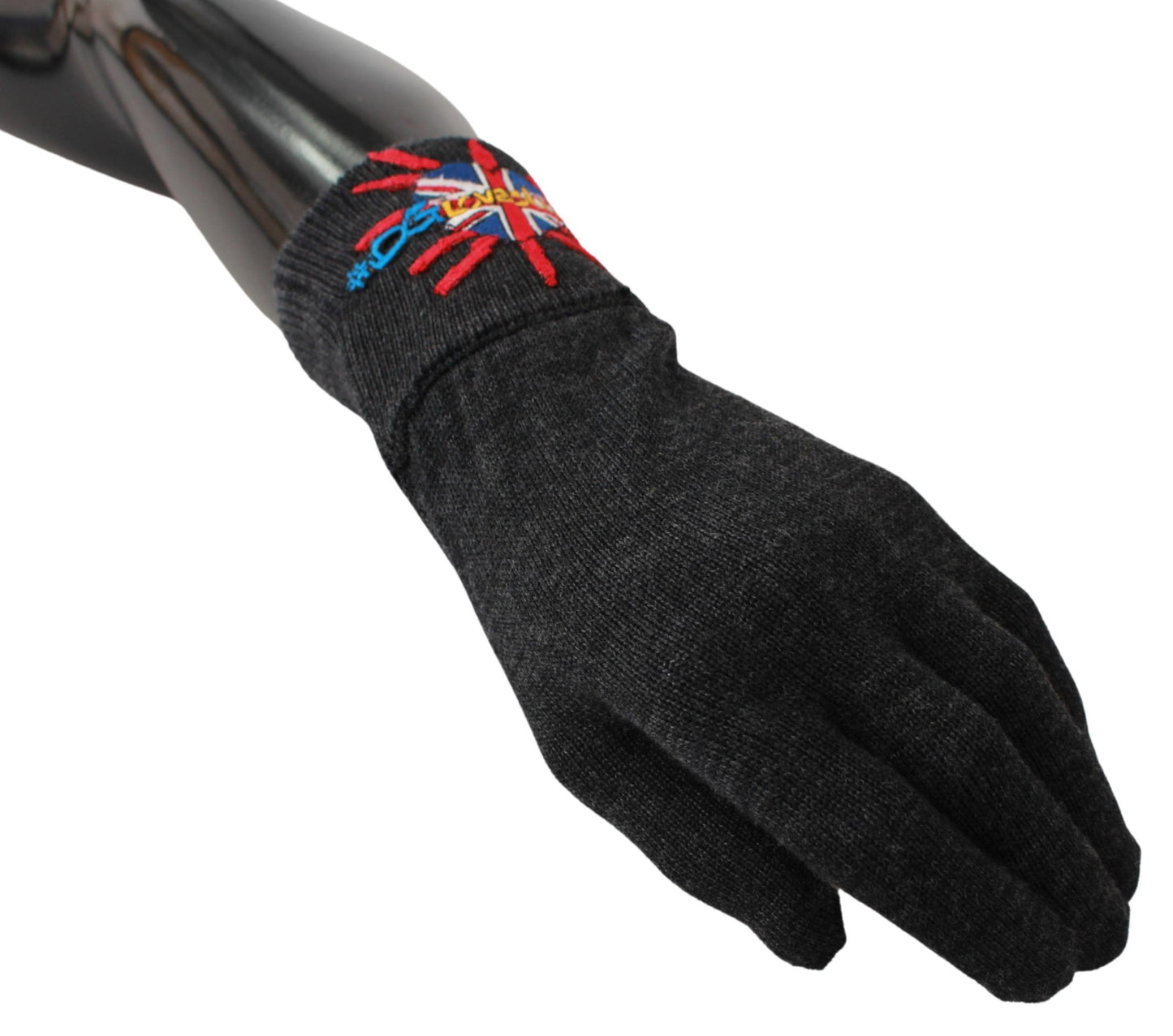 Guantes de lana gris bordados #DGLovesLondon de Dolce & Gabbana