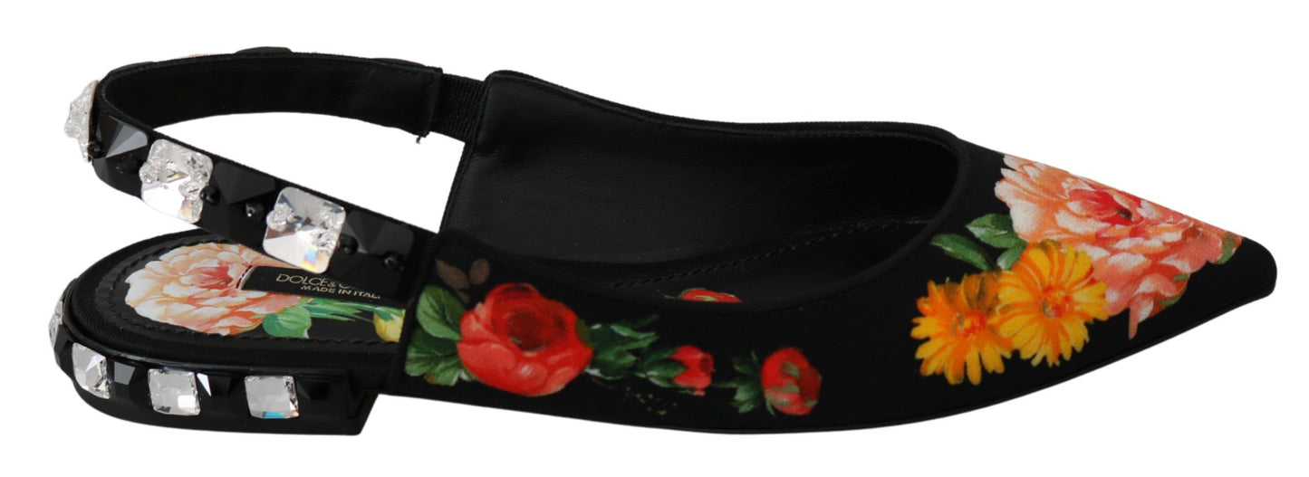 Zapatos planos destalonados Dolce & Gabbana negros con cristales florales