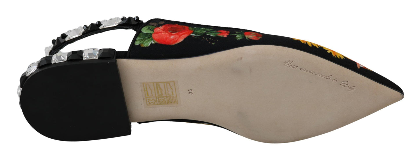 Zapatos planos destalonados Dolce & Gabbana negros con cristales florales