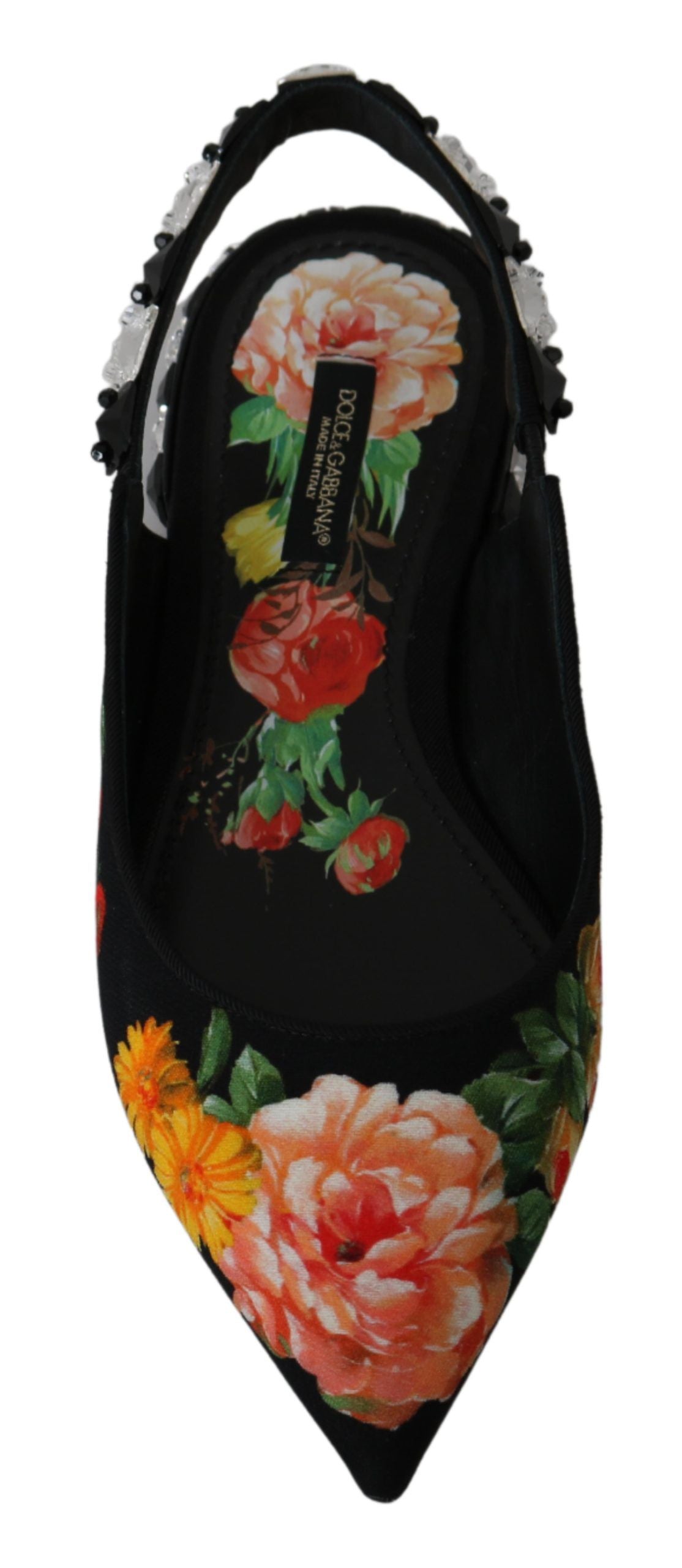 Zapatos planos destalonados Dolce & Gabbana negros con cristales florales