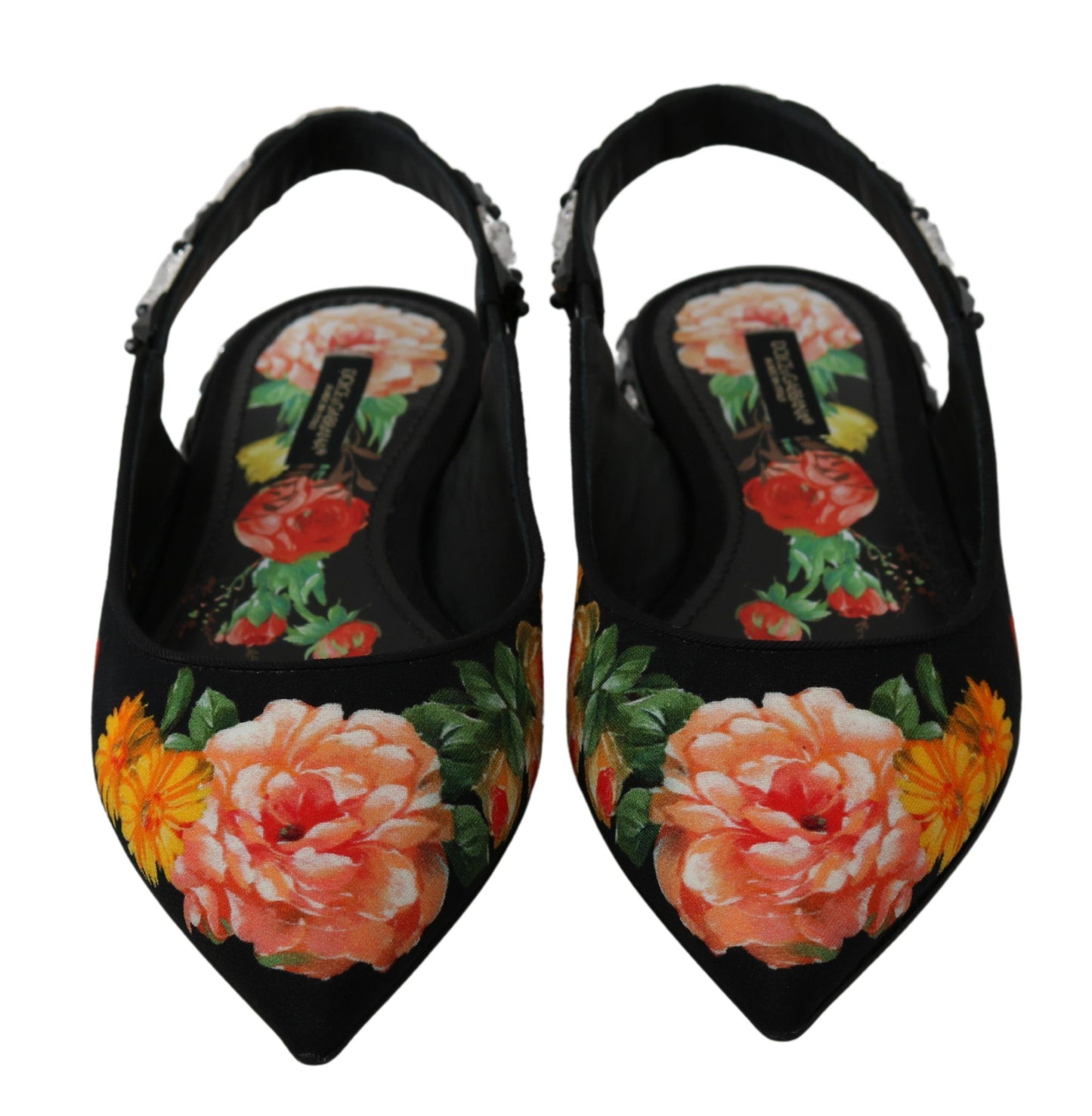 Zapatos planos destalonados Dolce & Gabbana negros con cristales florales