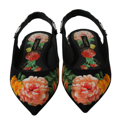 Zapatos planos destalonados Dolce & Gabbana negros con cristales florales
