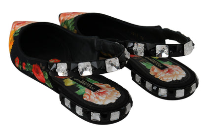 Zapatos planos destalonados Dolce & Gabbana negros con cristales florales