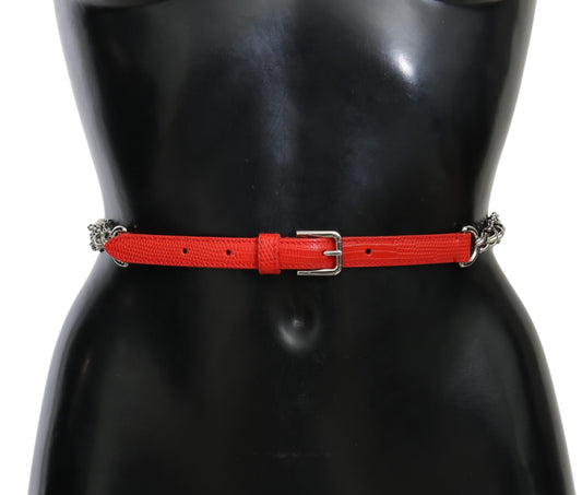 Cinturón de cintura plateado con rosas de cuero rojo de Dolce & Gabbana