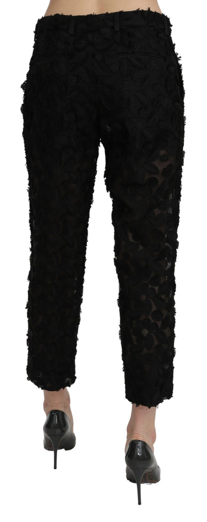 Pantalones rectos negros de encaje de talle alto y corte capri de Dolce & Gabbana