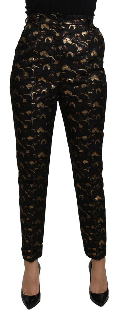 Pantalones de talle alto de brocado negro y dorado de Dolce & Gabbana