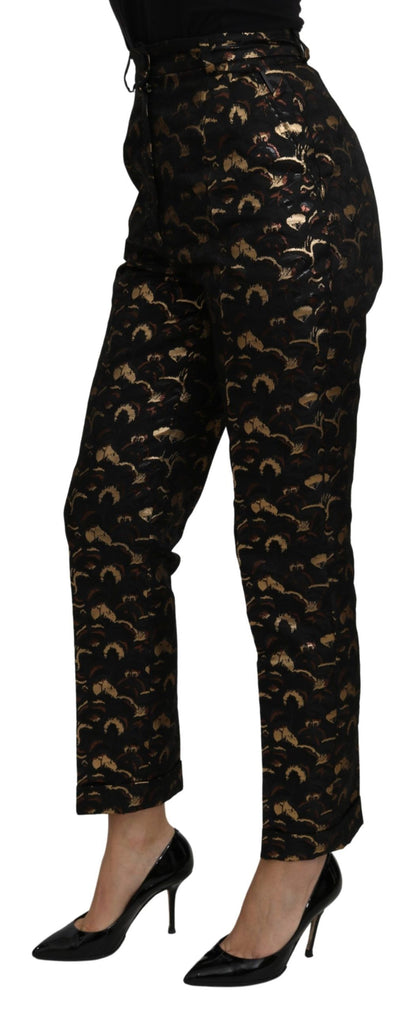 Pantalones de talle alto de brocado negro y dorado de Dolce & Gabbana