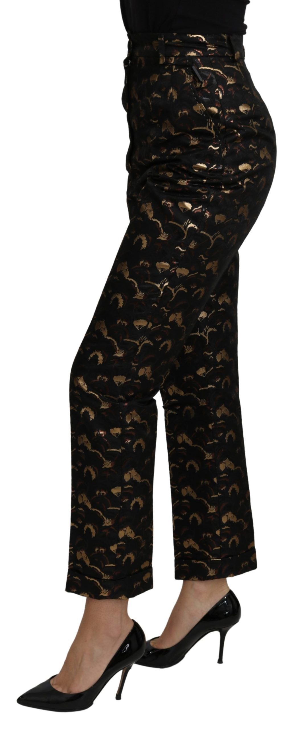 Pantalones de talle alto de brocado negro y dorado de Dolce & Gabbana