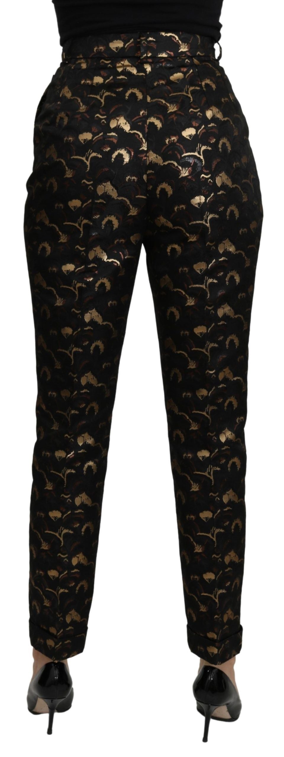 Pantalones de talle alto de brocado negro y dorado de Dolce & Gabbana