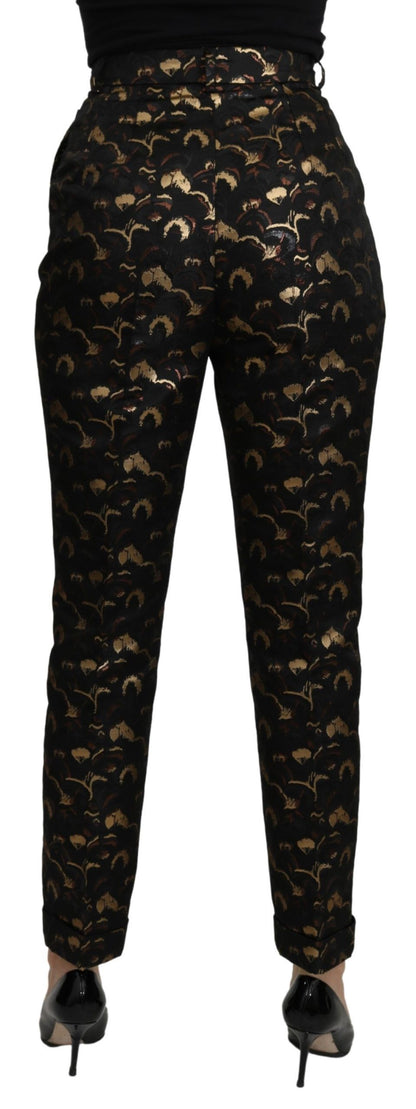 Pantalones de talle alto de brocado negro y dorado de Dolce & Gabbana