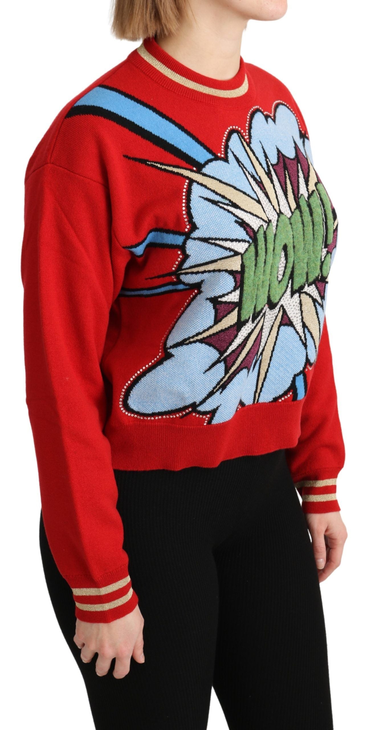 Suéter de punto rojo de cachemir con diseño de dibujos animados de Dolce & Gabbana