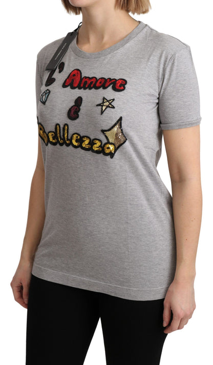 Dolce & Gabbana Camiseta de algodón gris Amore e Bellezza