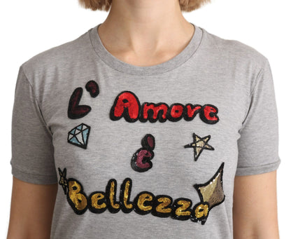 Dolce & Gabbana Camiseta de algodón gris Amore e Bellezza