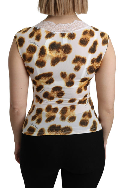 Blusa de tirantes interior blanca y marrón Roberto Cavalli