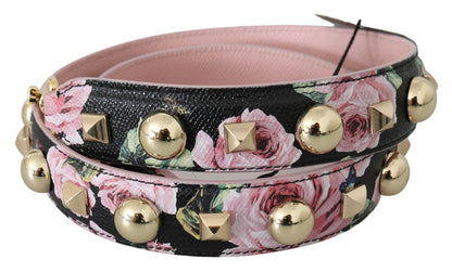 Correa de hombro de cuero floral rosa con tachuelas Dolce & Gabbana