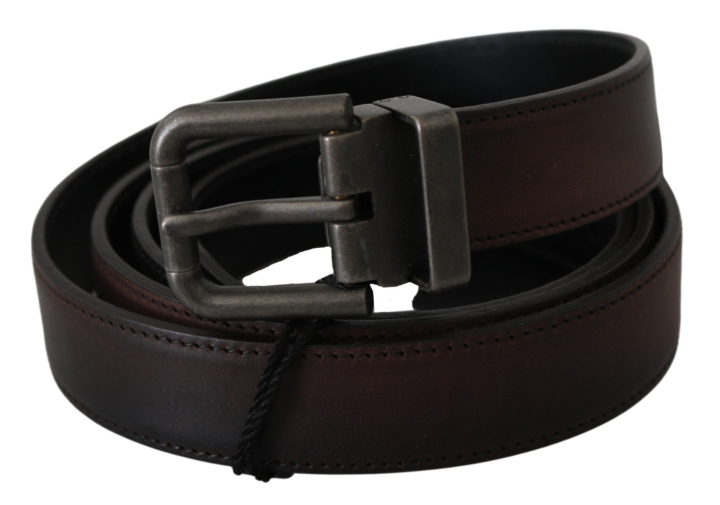 Cinturón Dolce & Gabbana de Cuero Marrón Sólido con Hebilla Gris