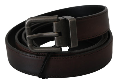 Cinturón Dolce & Gabbana de Cuero Marrón Sólido con Hebilla Gris