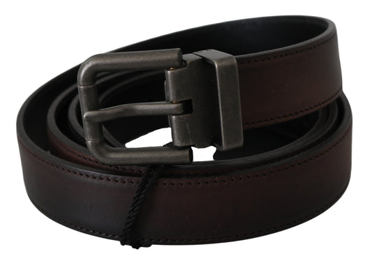 Cinturón Dolce & Gabbana de Cuero Marrón Sólido con Hebilla Gris