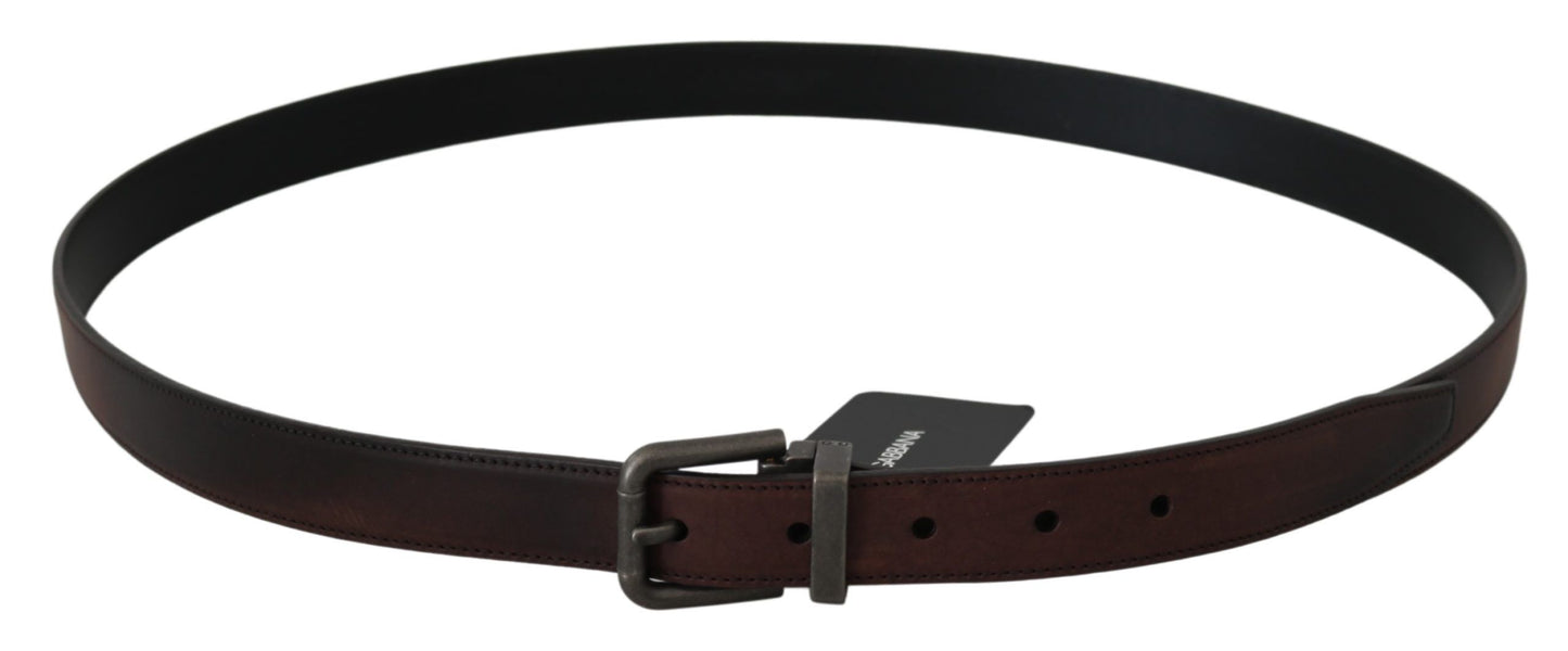 Cinturón Dolce & Gabbana de Cuero Marrón Sólido con Hebilla Gris