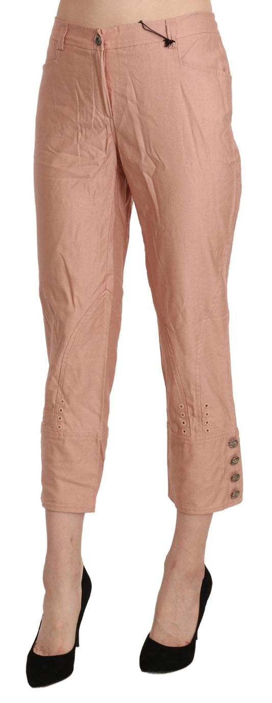 Pantalones capri Ermanno Scervino de algodón rosa de talle alto