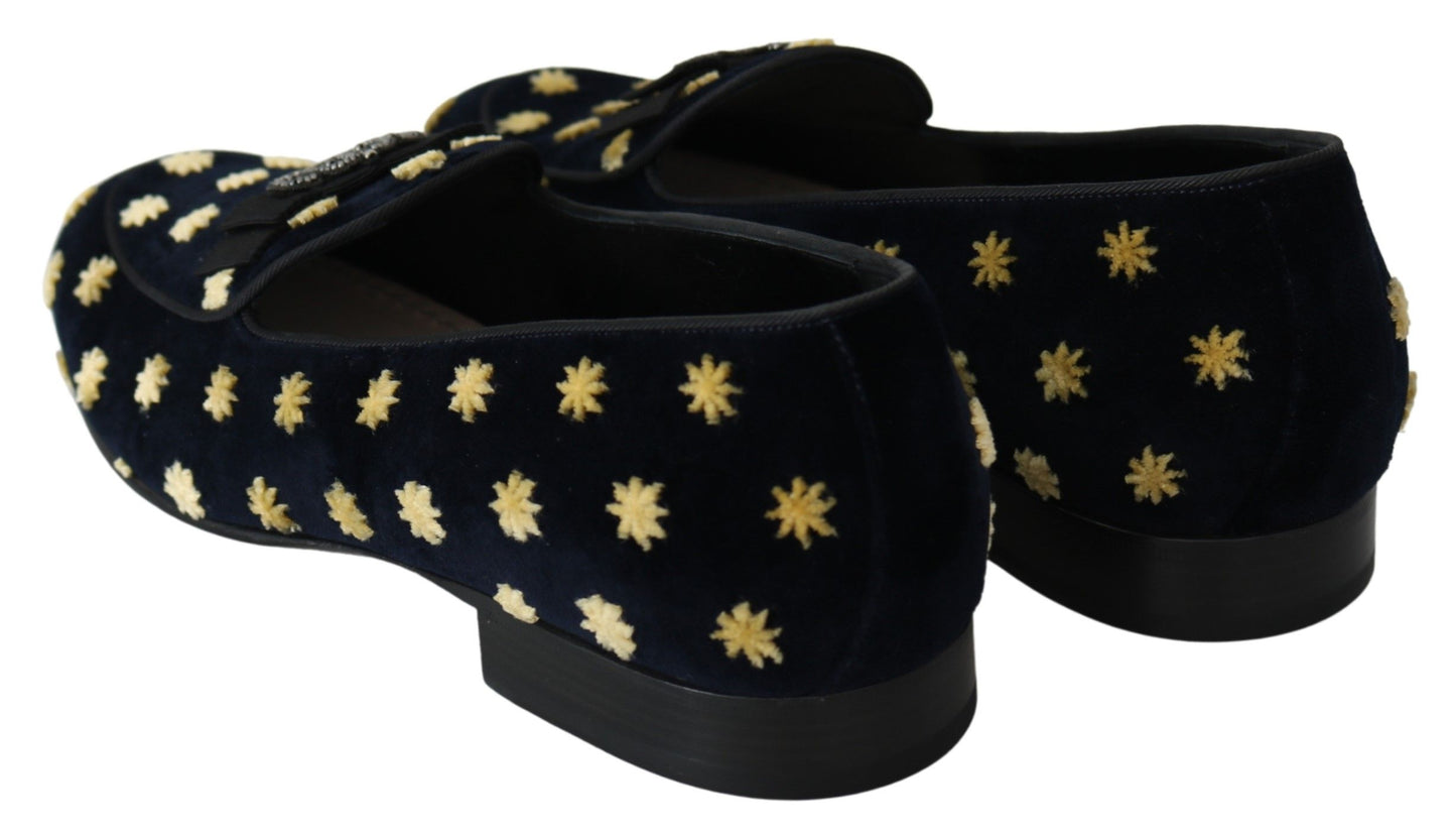 Mocasines Zapatillas Dolce & Gabbana de terciopelo azul con corona