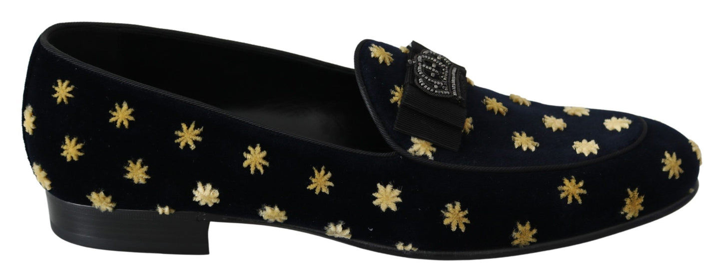 Mocasines Zapatillas Dolce & Gabbana de terciopelo azul con corona