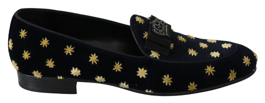 Mocasines Zapatillas Dolce & Gabbana de terciopelo azul con corona
