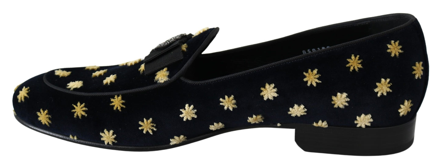 Mocasines Zapatillas Dolce & Gabbana de terciopelo azul con corona