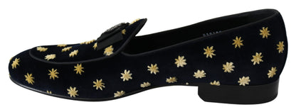 Mocasines Zapatillas Dolce & Gabbana de terciopelo azul con corona