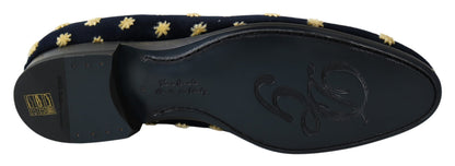 Mocasines Zapatillas Dolce & Gabbana de terciopelo azul con corona