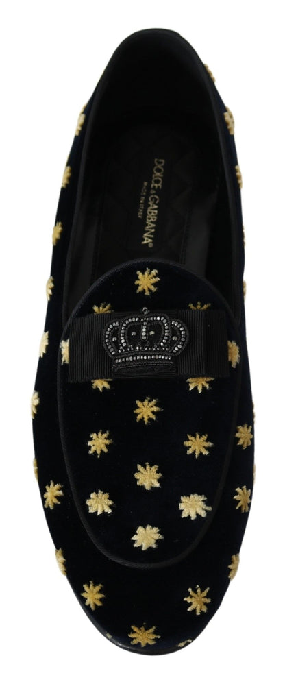 Mocasines Zapatillas Dolce & Gabbana de terciopelo azul con corona