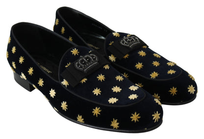Mocasines Zapatillas Dolce & Gabbana de terciopelo azul con corona