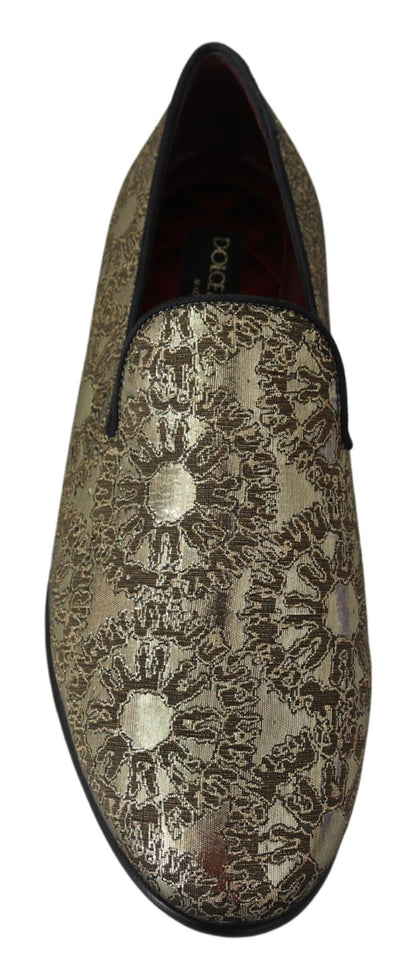 Mocasines de hombre Dolce & Gabbana planos de jacquard dorado