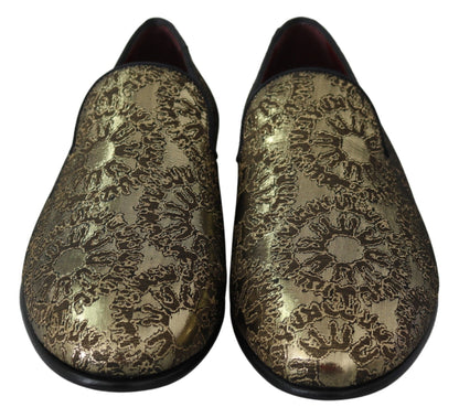 Mocasines de hombre Dolce & Gabbana planos de jacquard dorado