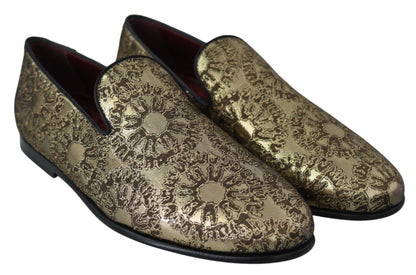 Mocasines de hombre Dolce & Gabbana planos de jacquard dorado
