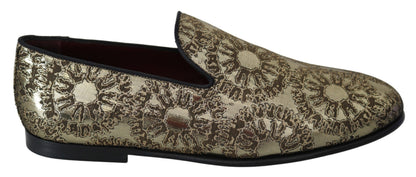 Mocasines de hombre Dolce & Gabbana planos de jacquard dorado