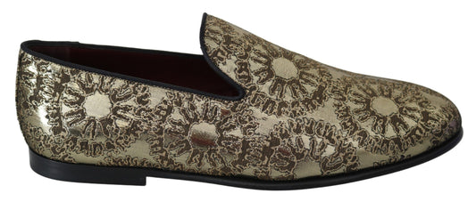 Mocasines de hombre Dolce & Gabbana planos de jacquard dorado