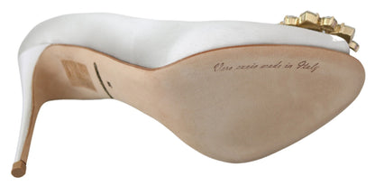 Zapatos de salón Dolce & Gabbana de raso con puntera abierta y cristales blancos