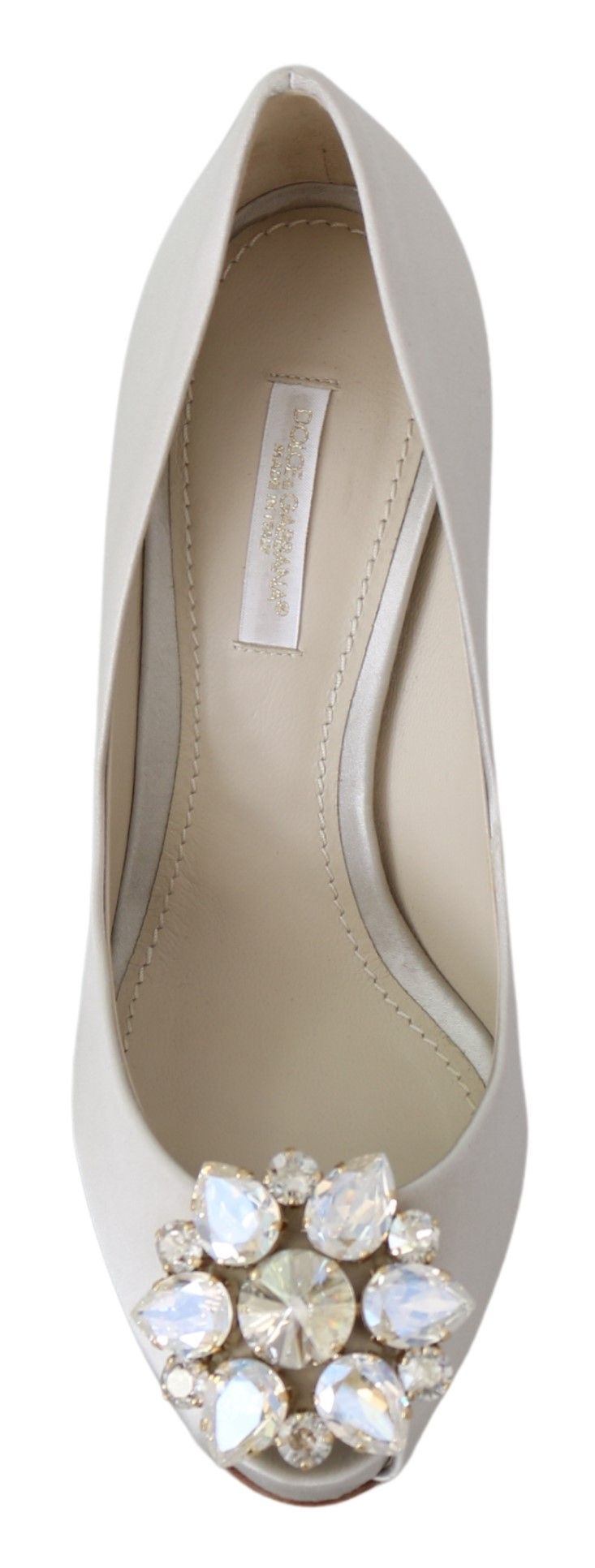 Zapatos de salón Dolce & Gabbana de raso con puntera abierta y cristales blancos