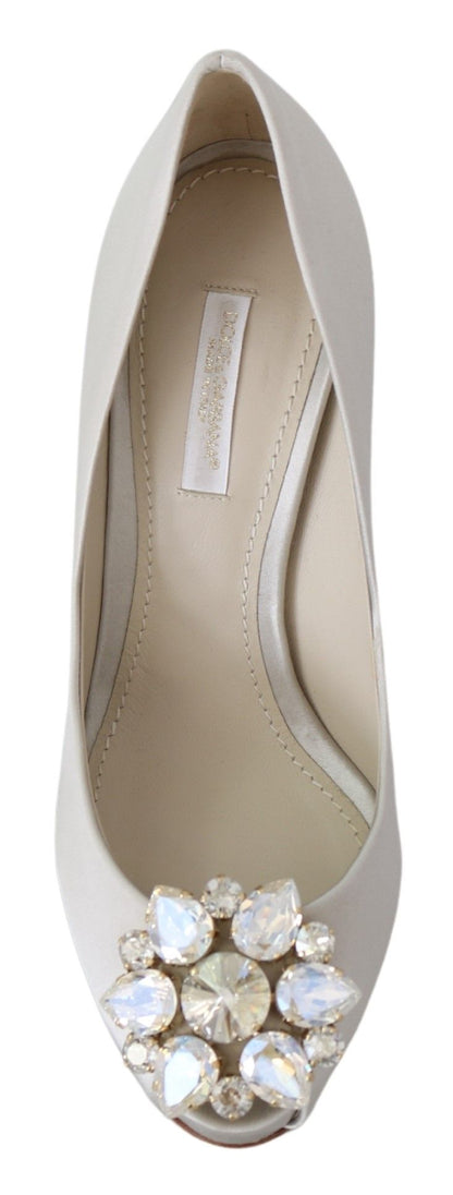 Zapatos de salón Dolce & Gabbana de raso con puntera abierta y cristales blancos