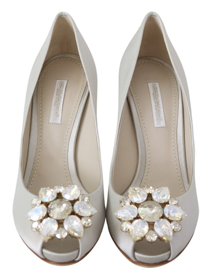 Zapatos de salón Dolce & Gabbana de raso con puntera abierta y cristales blancos